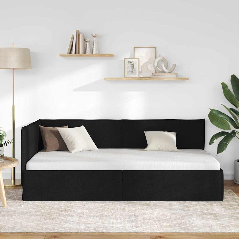 Cadru de pat colțar cu headboard Negru 90 x 190 cm țesătură