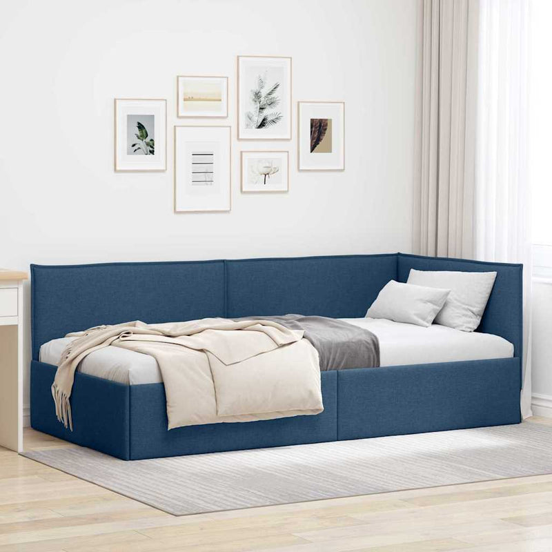 Cadru de pat colțar cu headboard albastru 100 x 200 cm țesătură
