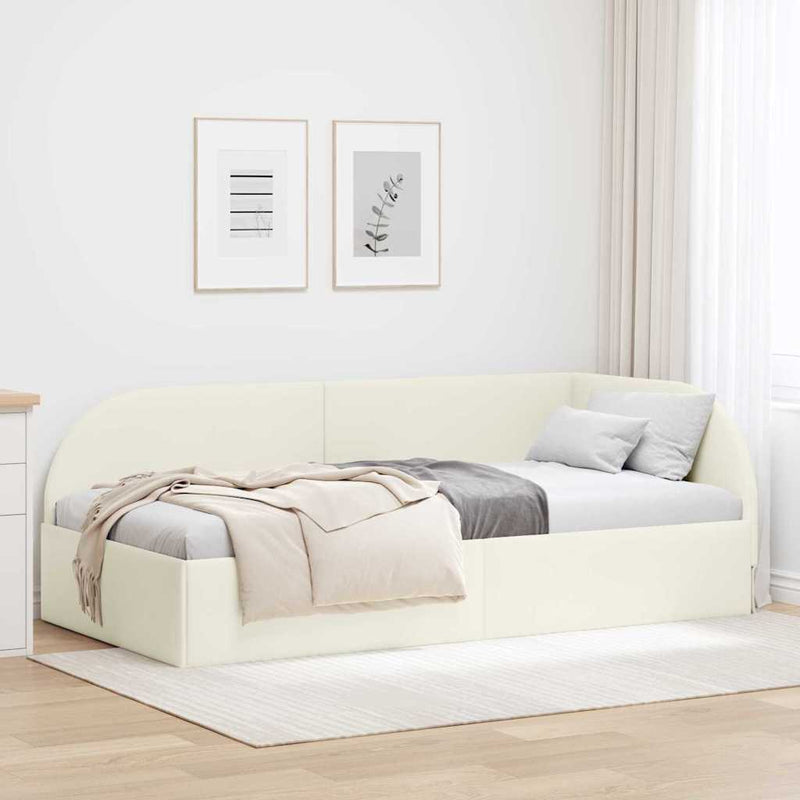 Cadru de pat colțar cu headboard Crem 90 cm x 200 cm Catifea