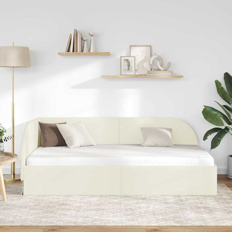 Cadru de pat colțar cu headboard Crem 90 cm x 200 cm Catifea