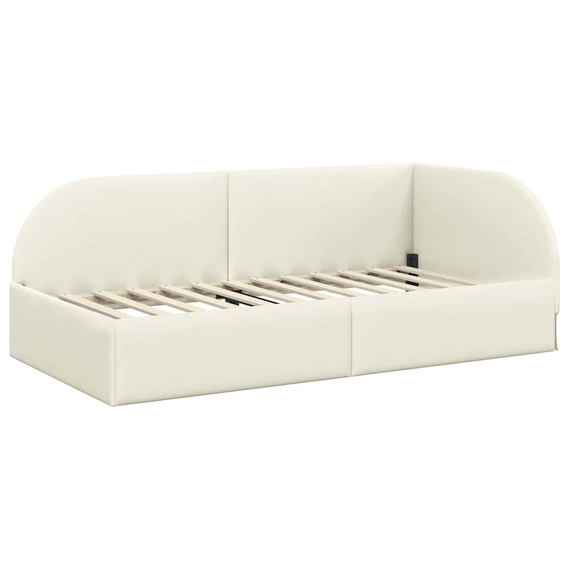 Cadru de pat colțar cu headboard Crem 90 cm x 200 cm Catifea