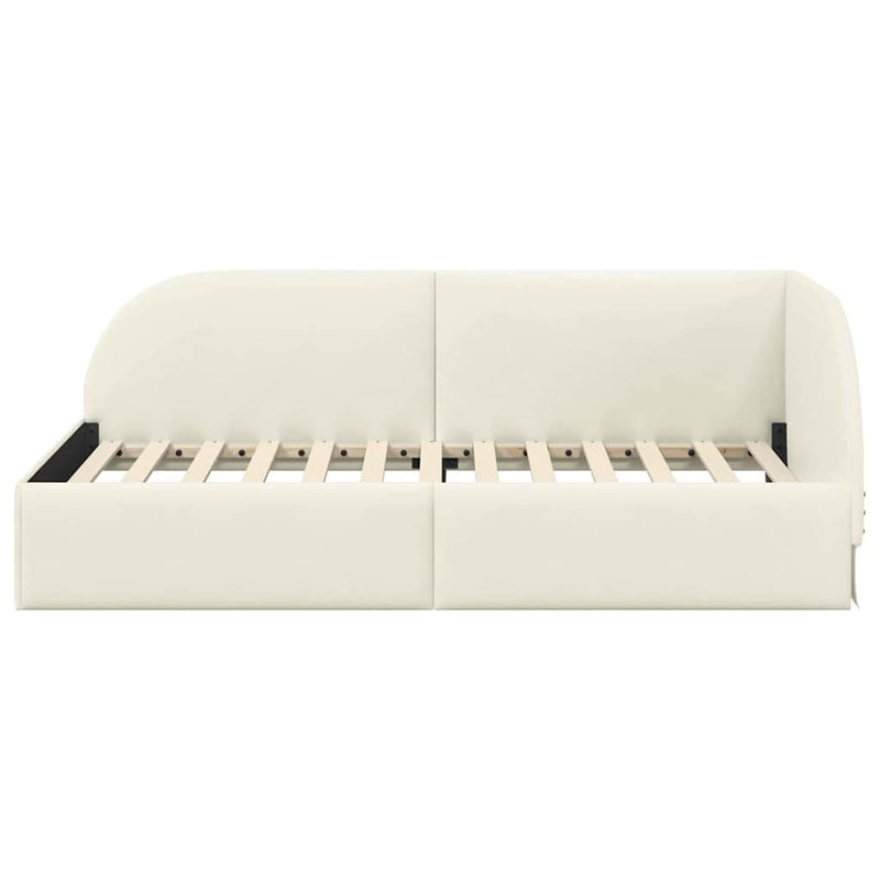 Cadru de pat colțar cu headboard Crem 90 cm x 200 cm Catifea