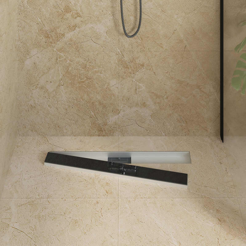 Drenaj pentru duș cu capac din sticlă Negru 80 cm