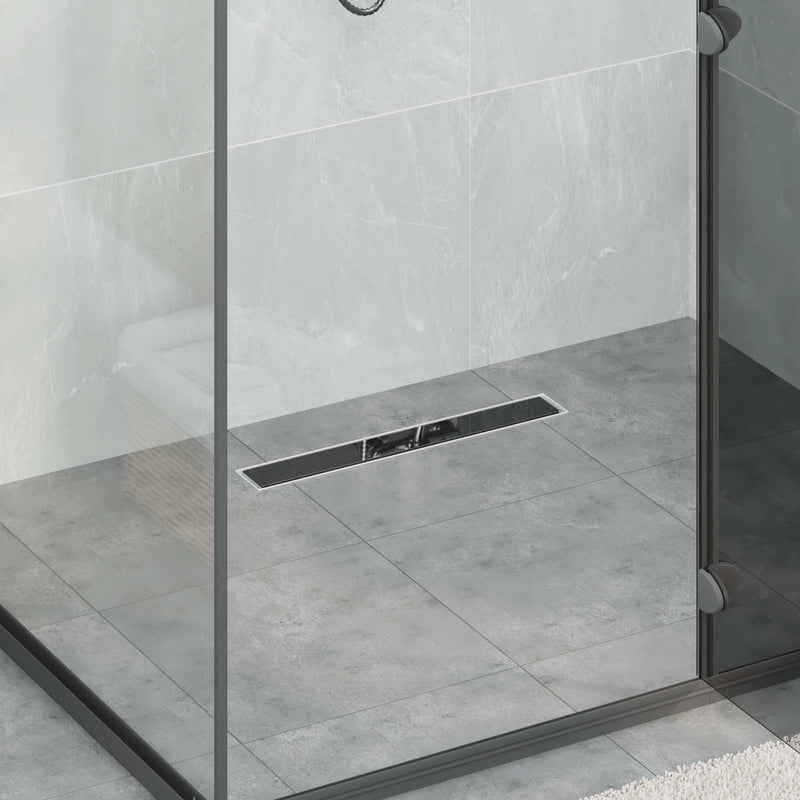 Drenaj pentru duș cu capac din sticlă Negru 60 cm
