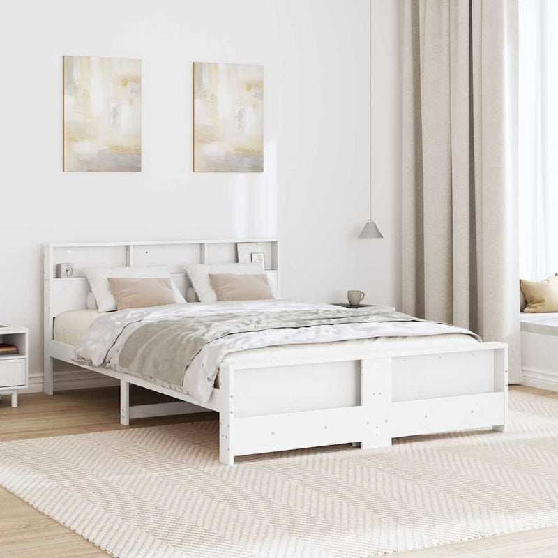 Cadru de pat cu raft Alb 150 x 200 cm Lemn masiv de pin