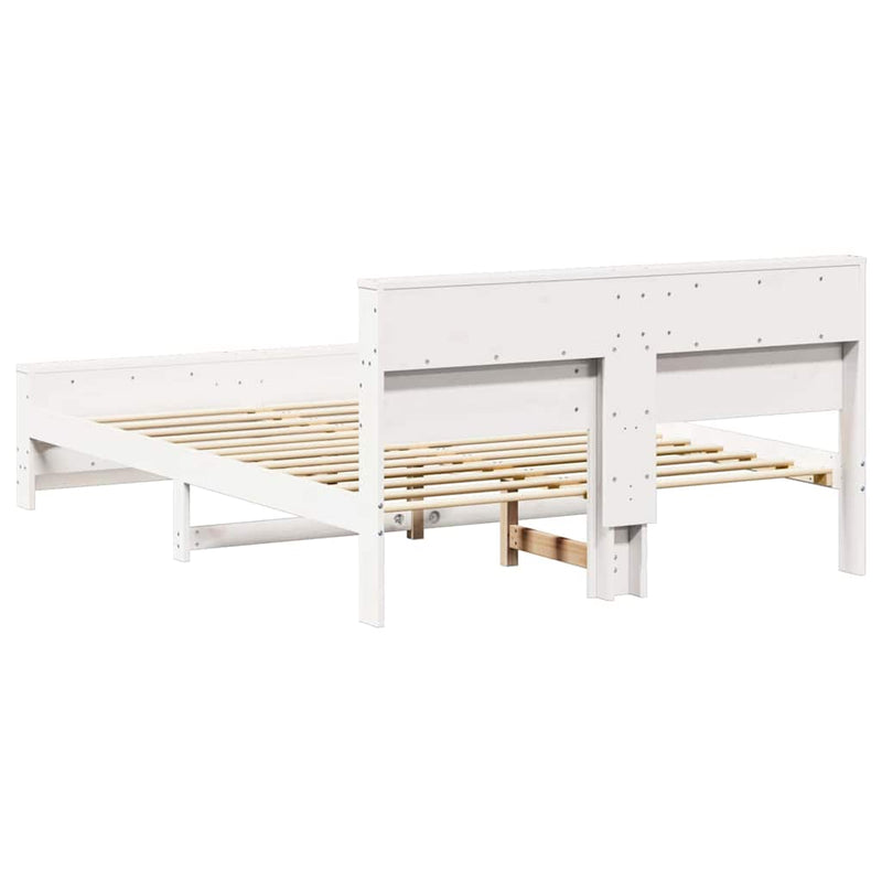 Cadru de pat cu raft Alb 140 x 200 cm Lemn masiv de pin