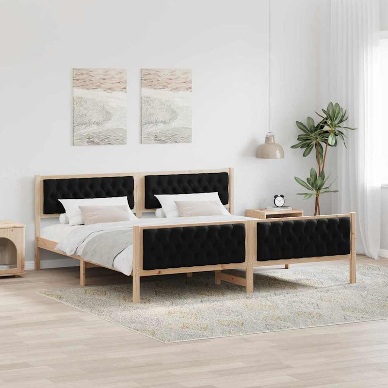 Cadru de pat cu headboard Negru 200 x 200 cm Lemn de pin masiv