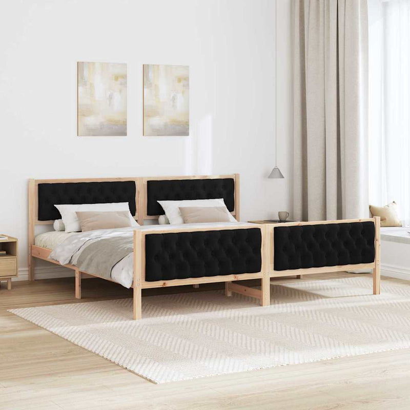 Cadru de pat cu headboard Negru 200 x 200 cm Lemn de pin masiv