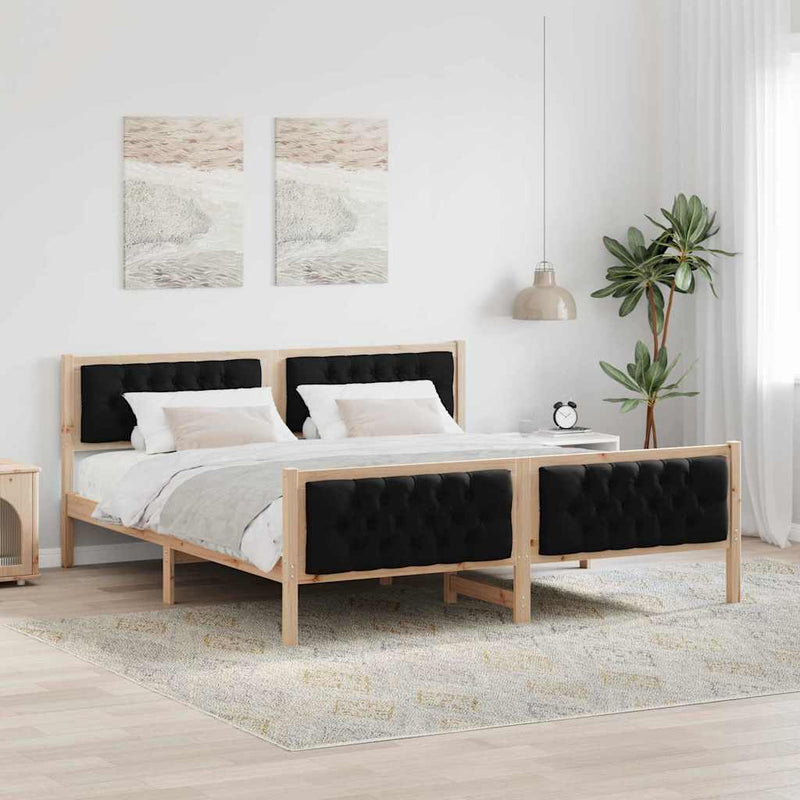 Cadru de pat cu headboard Negru 180 x 200 cm Lemn de pin masiv
