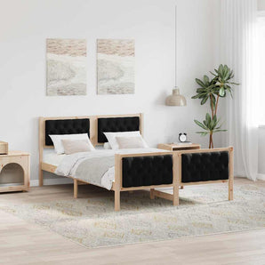 Cadru de pat cu headboard Negru 140 x 190 cm Lemn de pin masiv