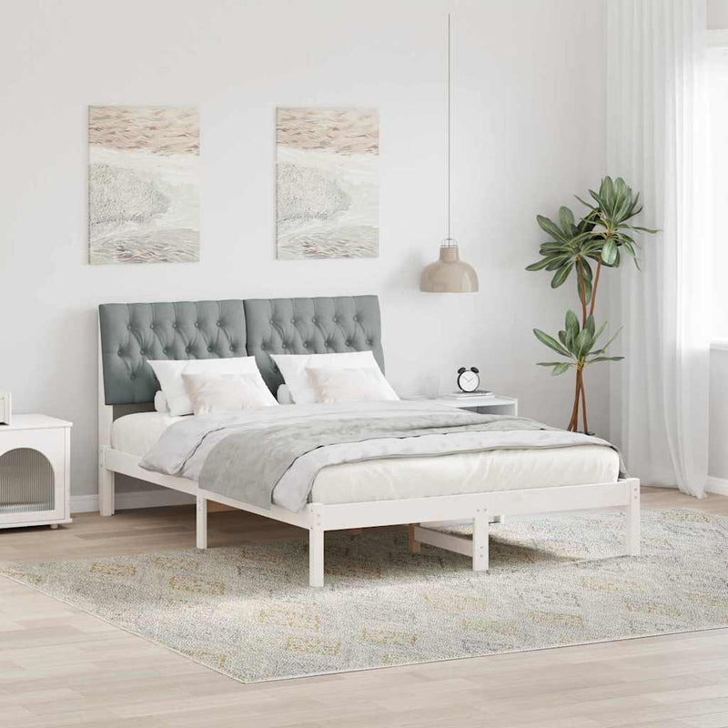 Cadru de pat cu tăblie tapițată cu headboard Alb 160 x 200 cm