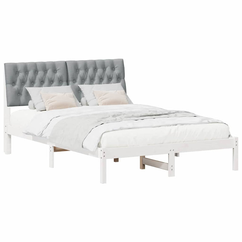 Cadru de pat cu tăblie tapițată cu headboard Alb 160 x 200 cm