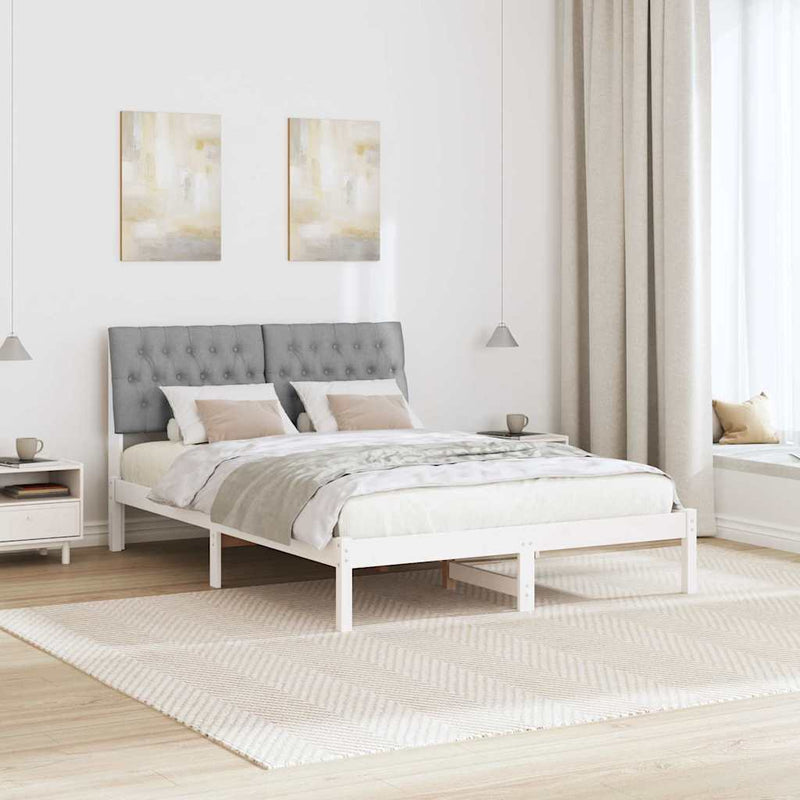 Cadru de pat cu tăblie tapițată cu headboard Alb 150 x 200 cm