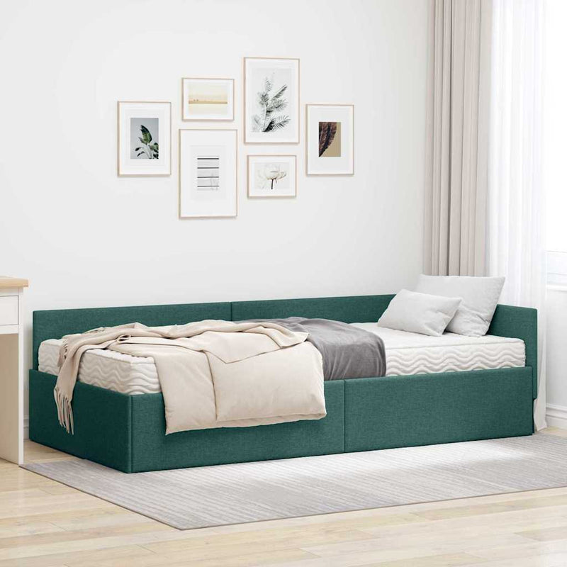 Cadru de pat colțar cu saltea 2 buc. Verde închis 80 x 200 cm