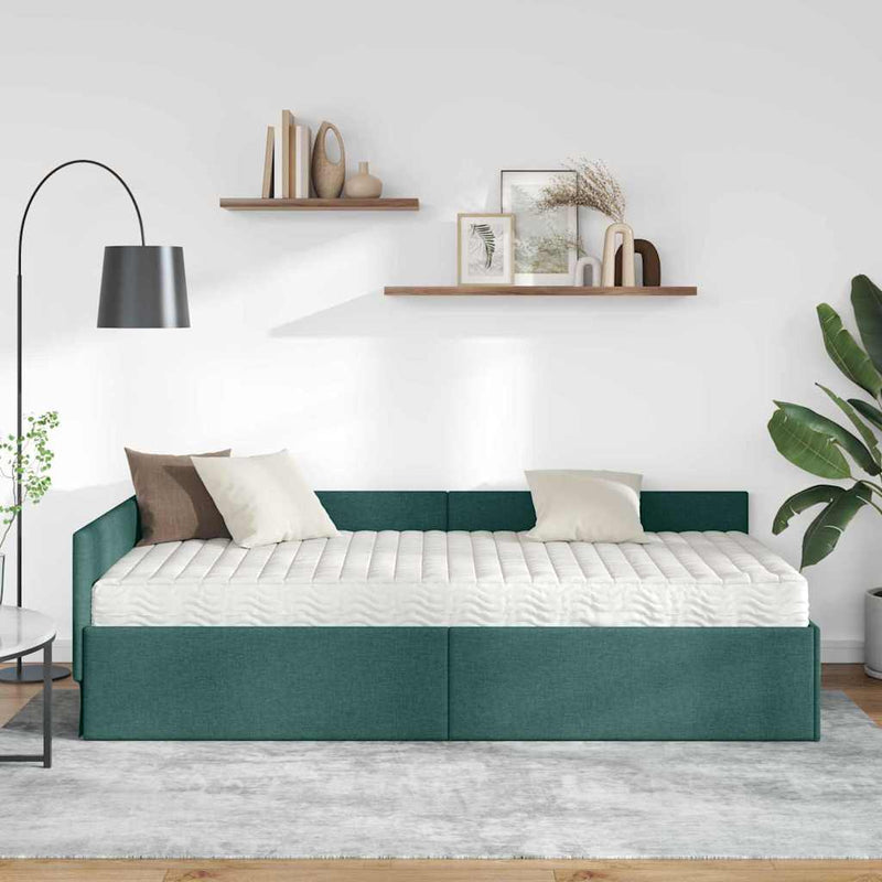 Cadru de pat colțar cu saltea 2 buc. Verde închis 90 x 200 cm