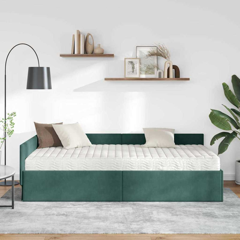 Cadru de pat colțar cu saltea 2 buc. Verde închis 80 x 200 cm