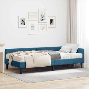 Cadru de pat colțar cu saltea Altele 2 buc. albastru Catifea