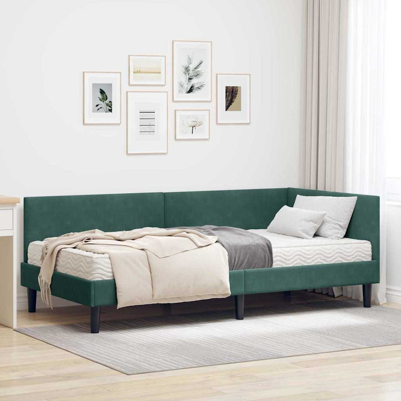 Cadru de pat colțar cu saltea 2 buc. Verde închis 100 x 200 cm