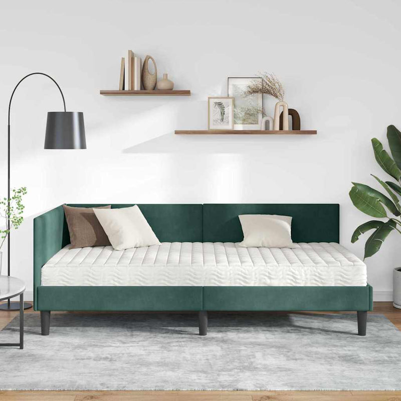 Cadru de pat colțar cu saltea 2 buc. Verde închis 100 x 200 cm