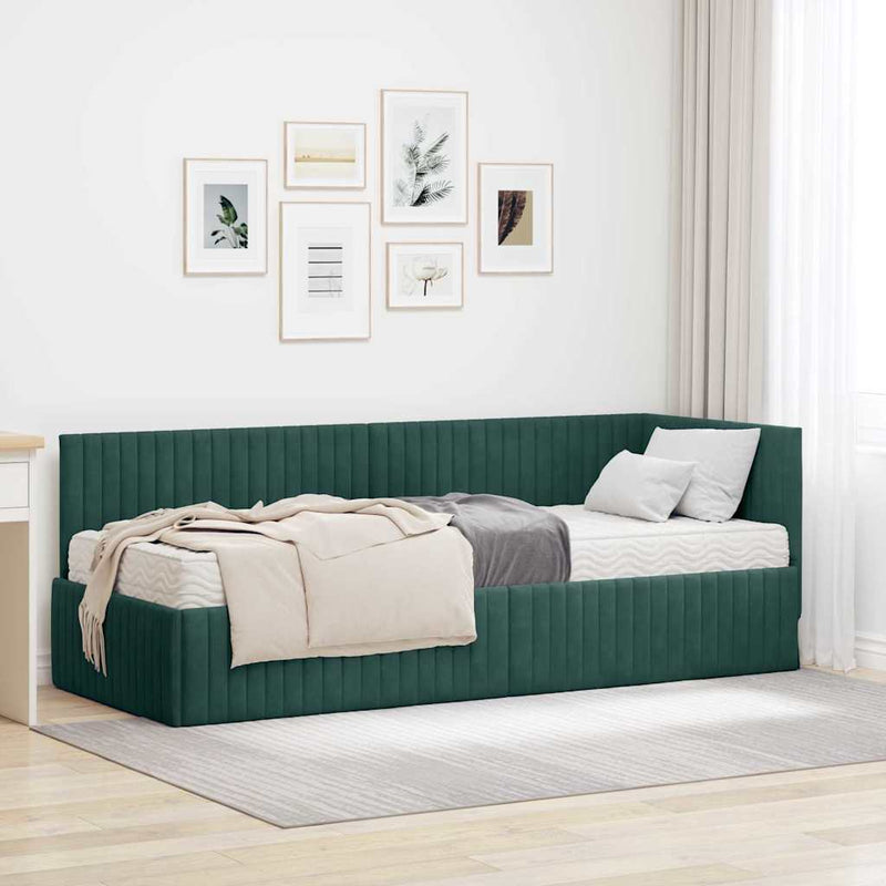 Cadru de pat colțar cu saltea 2 buc. Verde închis 80 x 200 cm