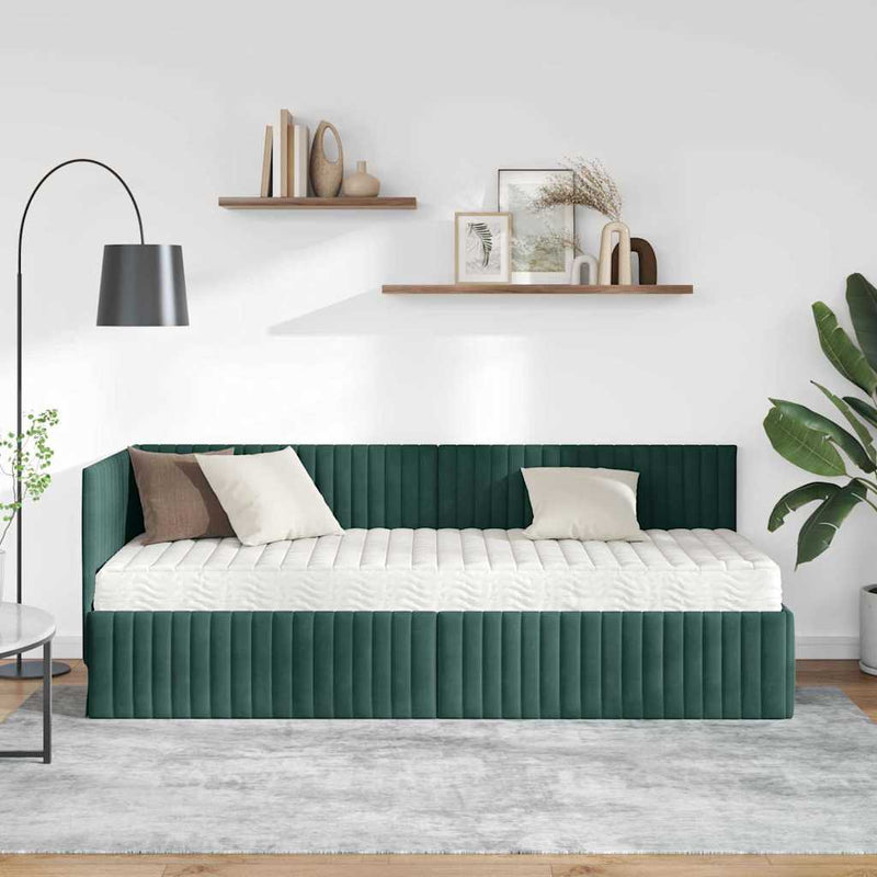 Cadru de pat colțar cu saltea 2 buc. Verde închis 80 x 200 cm