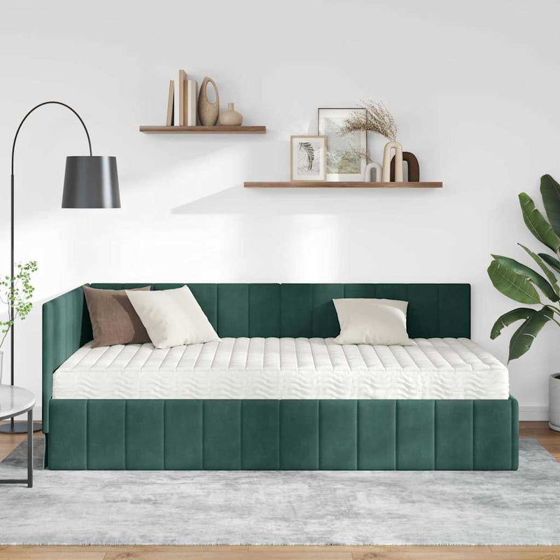 Cadru de pat colțar cu saltea 2 buc. Verde închis 90 x 200 cm
