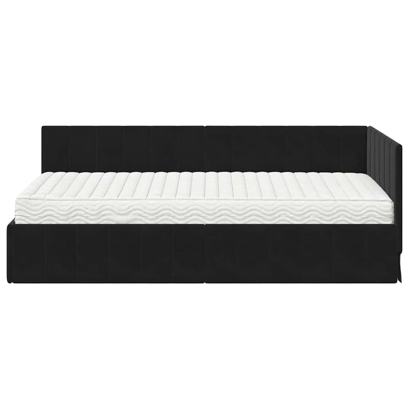 Cadru de pat colțar cu saltea cu headboard 2 buc. Negru Catifea
