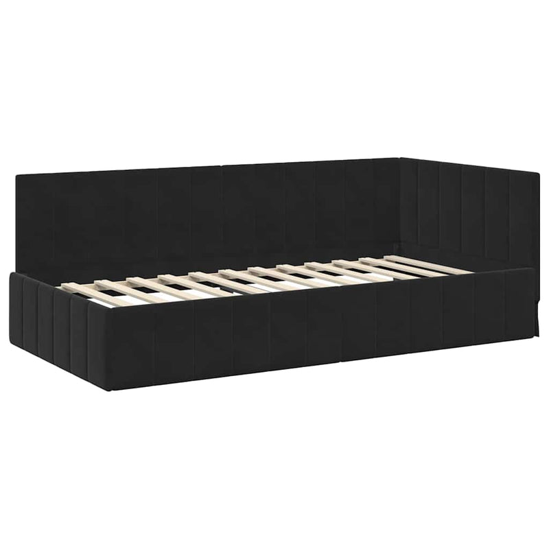 Cadru de pat colțar cu saltea cu headboard 2 buc. Negru Catifea