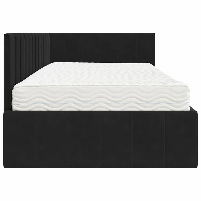 Cadru de pat colțar cu saltea cu headboard 2 buc. Negru Catifea