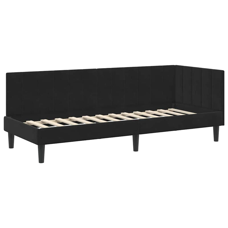 Cadru de pat colțar cu saltea cu headboard 2 buc. Negru Catifea