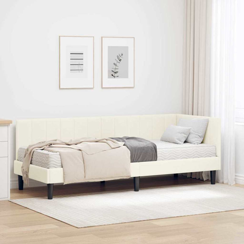 Cadru de pat colțar cu saltea cu headboard 2 buc. Crem Catifea