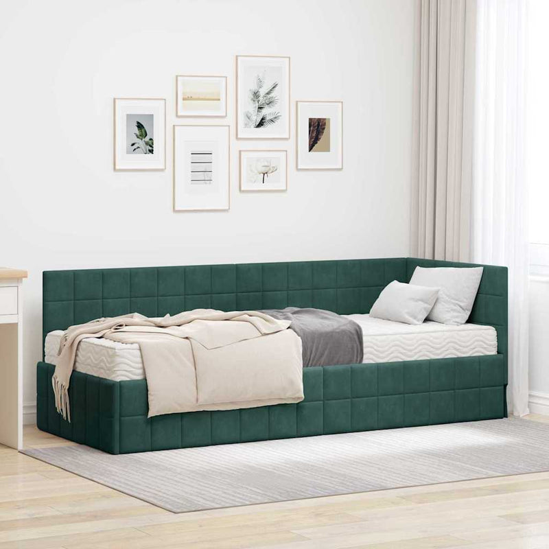 Cadru de pat colțar cu saltea 2 buc. Verde închis 80 x 200 cm