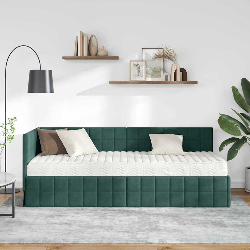 Cadru de pat colțar cu saltea 2 buc. Verde închis 80 x 200 cm