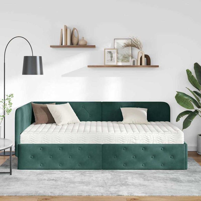 Cadru de pat colțar Verde închis 90 x 200 cm Catifea