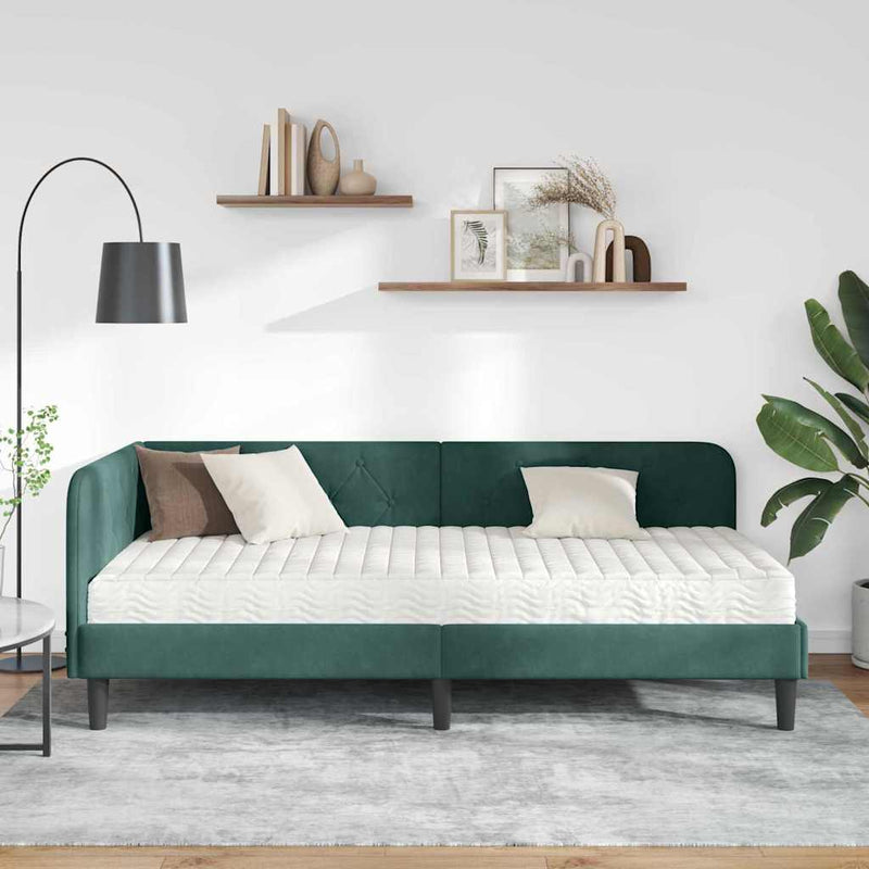 Cadru de pat colțar Verde închis 90 x 200 cm Catifea
