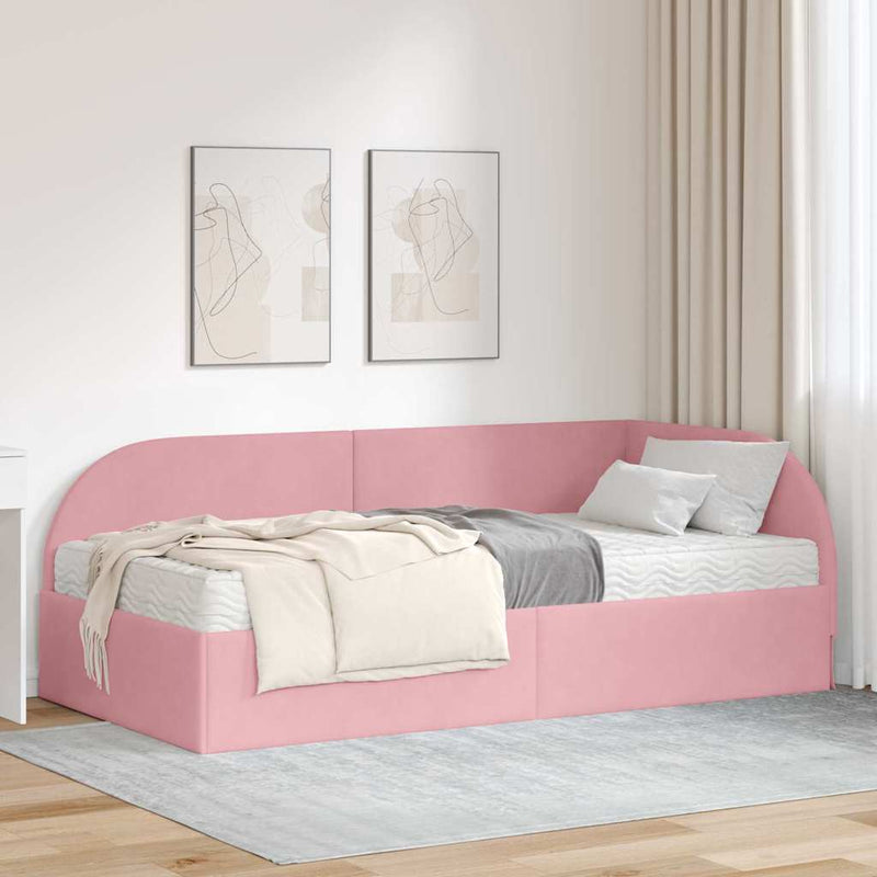 Cadru de pat colțar cu saltea cu headboard 2 buc. Roz Catifea