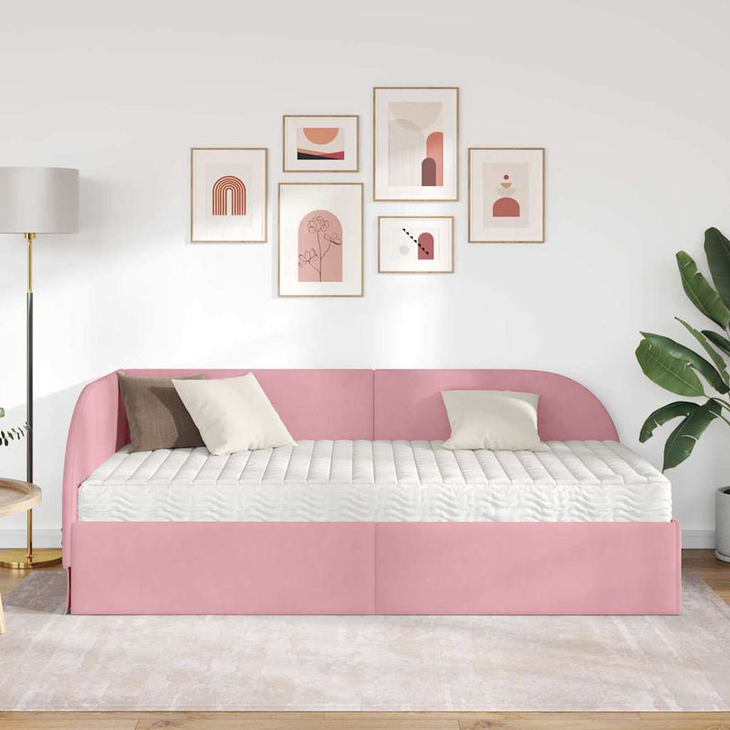 Cadru de pat colțar cu saltea cu headboard 2 buc. Roz Catifea