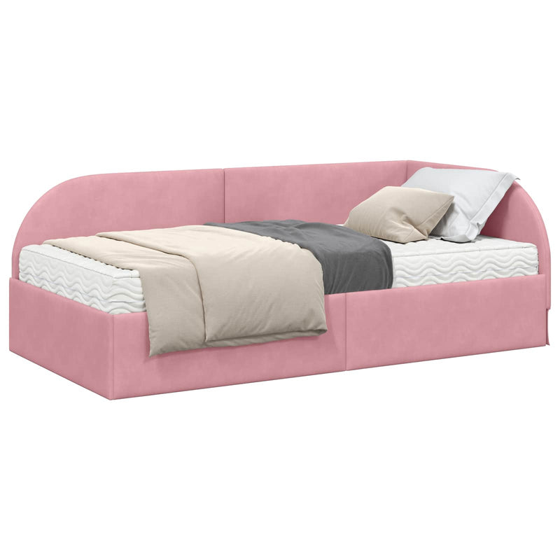 Cadru de pat colțar cu saltea cu headboard 2 buc. Roz Catifea