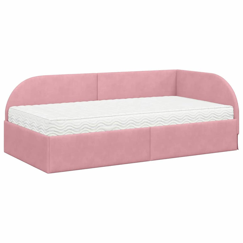Cadru de pat colțar cu saltea cu headboard 2 buc. Roz Catifea