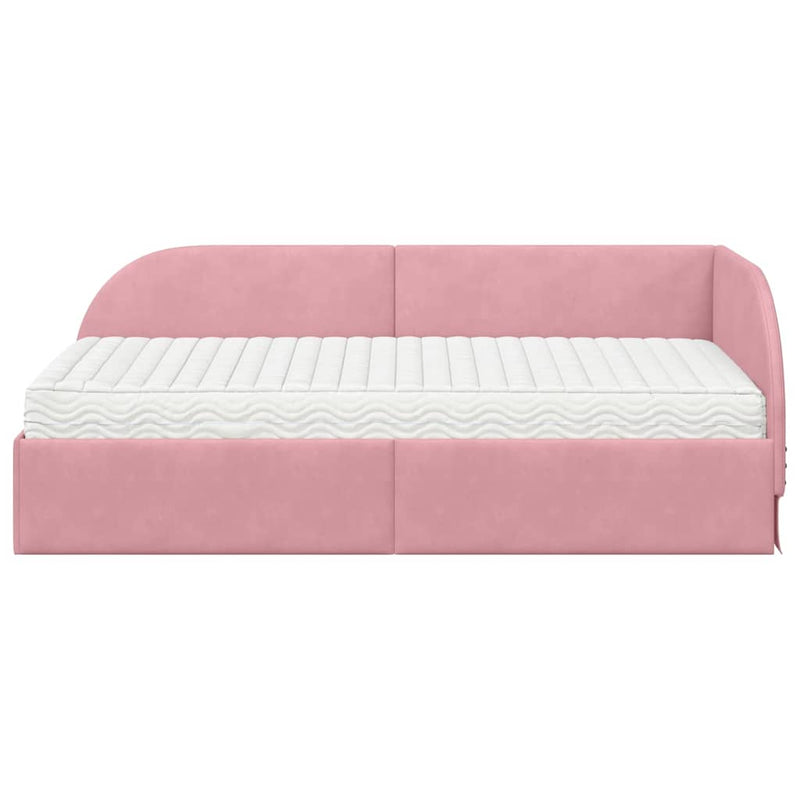 Cadru de pat colțar cu saltea cu headboard 2 buc. Roz Catifea