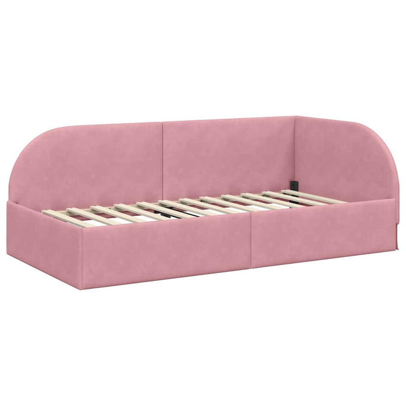 Cadru de pat colțar cu saltea cu headboard 2 buc. Roz Catifea