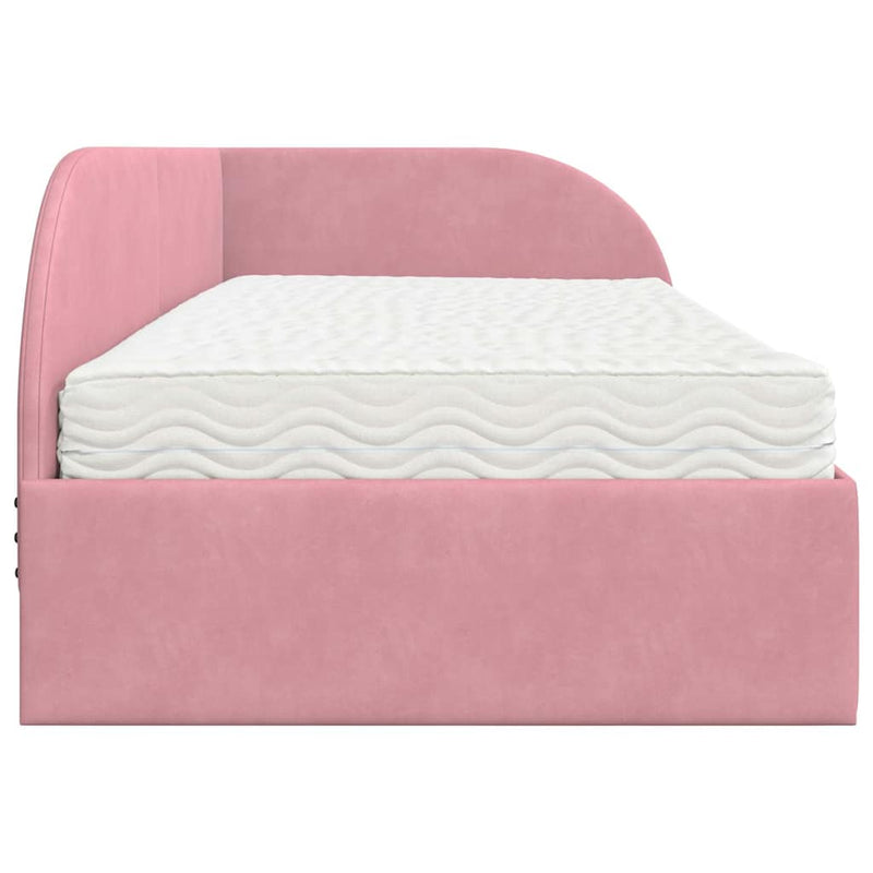 Cadru de pat colțar cu saltea cu headboard 2 buc. Roz Catifea