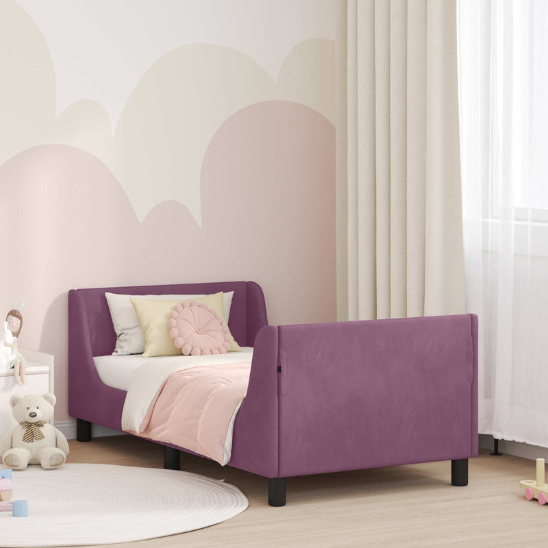 Cadru de pat pentru copii cu spătar Violet 80 x 160 cm Catifea