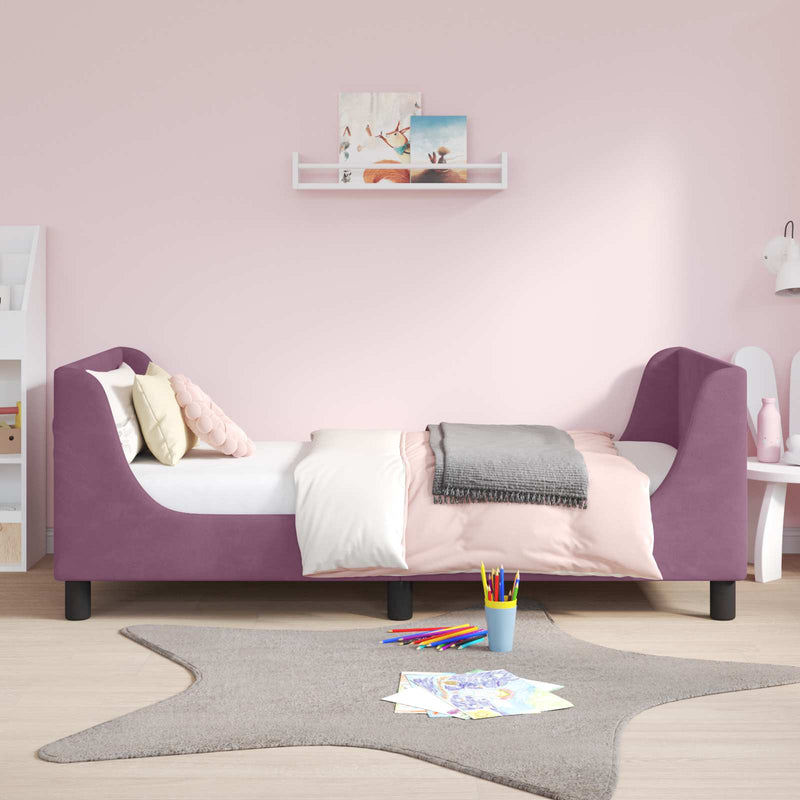 Cadru de pat pentru copii cu spătar Violet 80 x 160 cm Catifea