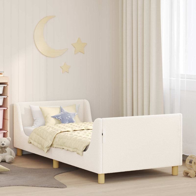 Cadru de pat pentru copii cu spătar Crem 90 x 190 cm Bouclé
