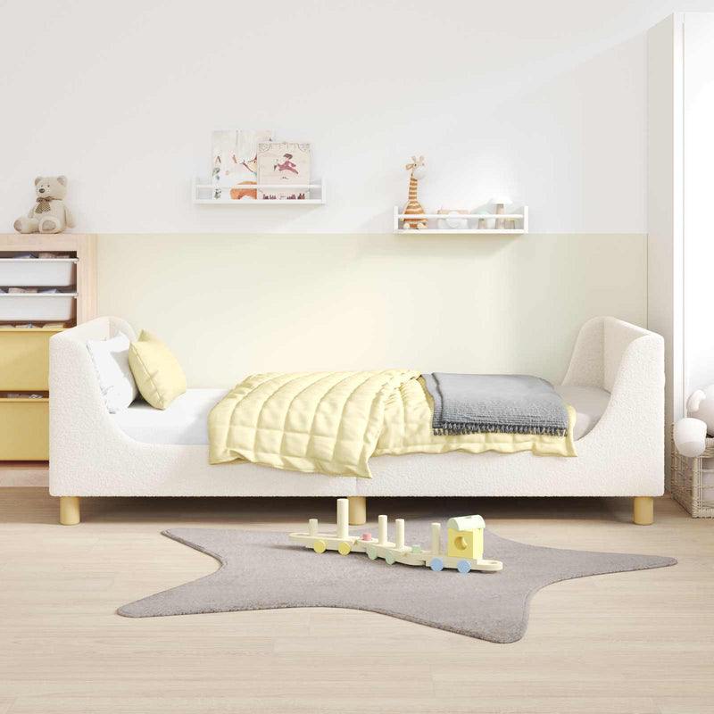 Cadru de pat pentru copii cu spătar Crem 90 x 190 cm Bouclé