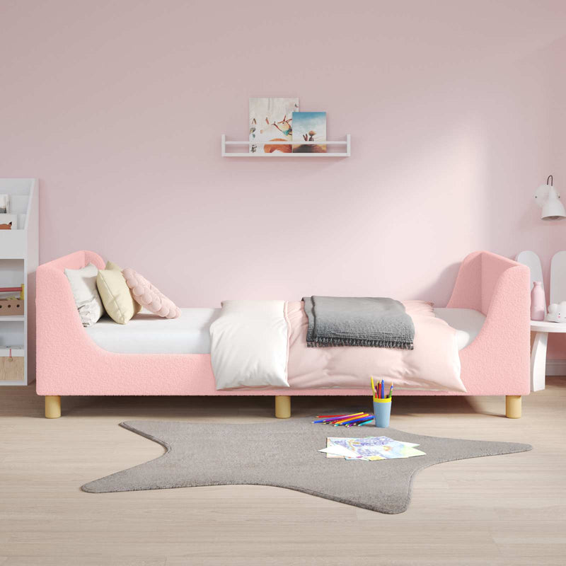 Cadru de pat pentru copii cu spătar Roz 90 x 190 cm Bouclé