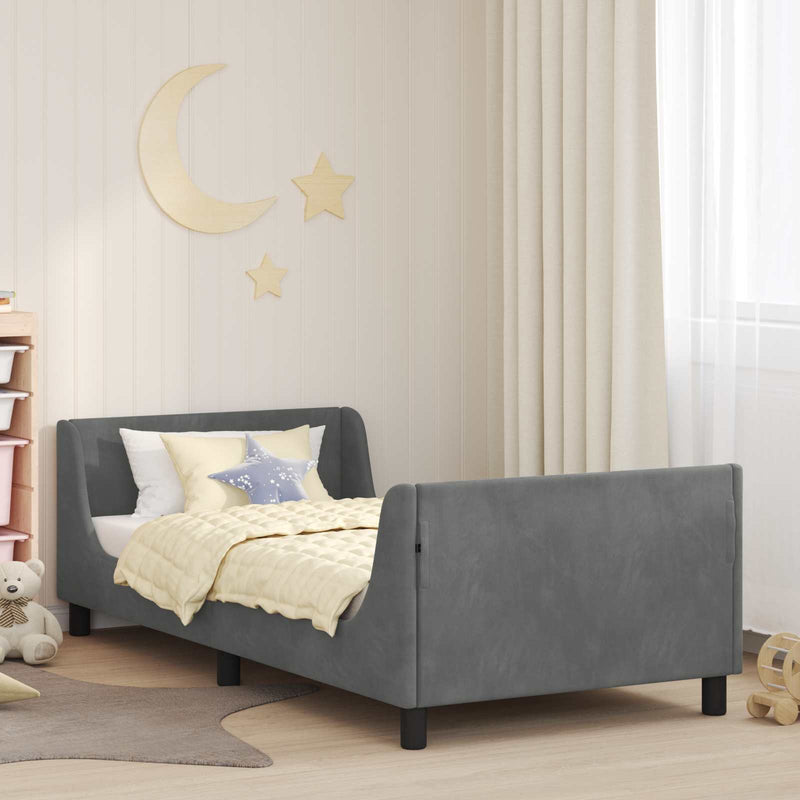 Cadru de pat pentru copii cu spătar Gri închis 90 x 200 cm