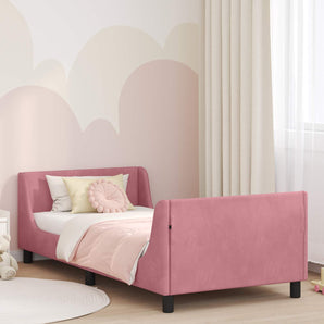 Cadru de pat pentru copii cu spătar Roz 90 x 200 cm Catifea