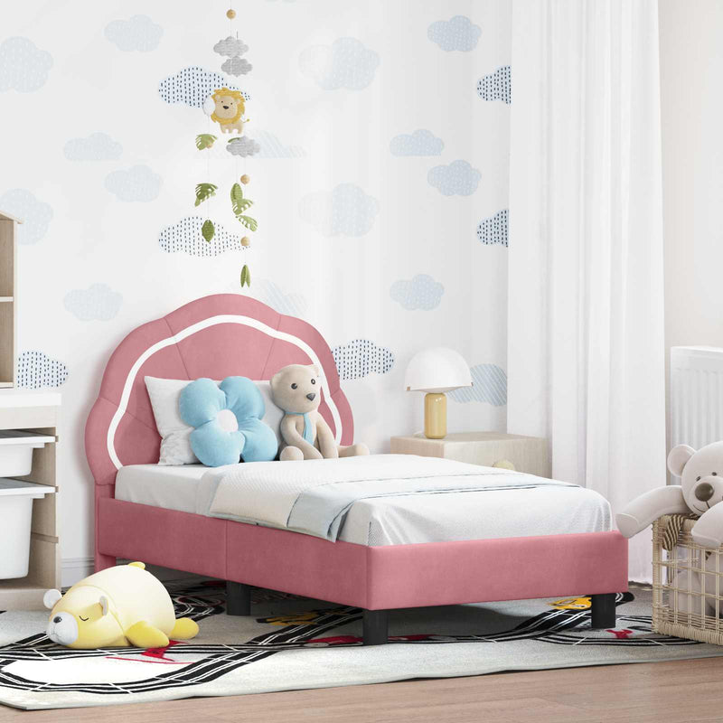 Cadru de pat pentru copii cu spătar Roz 70 x 140 cm Catifea
